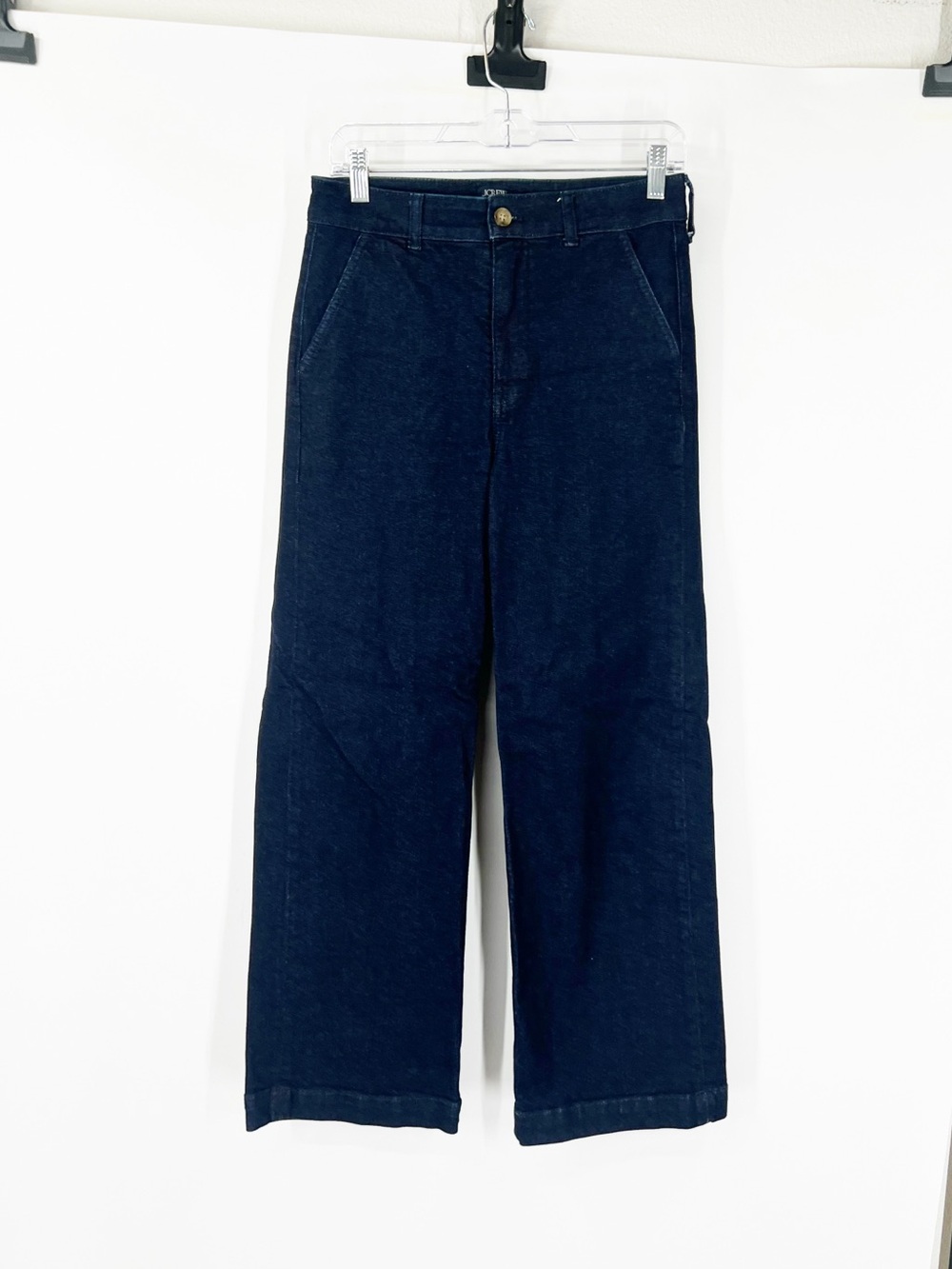 J. Crew Factory High Rise Trouser Jeans Dark Indigo Denim Wide Leg